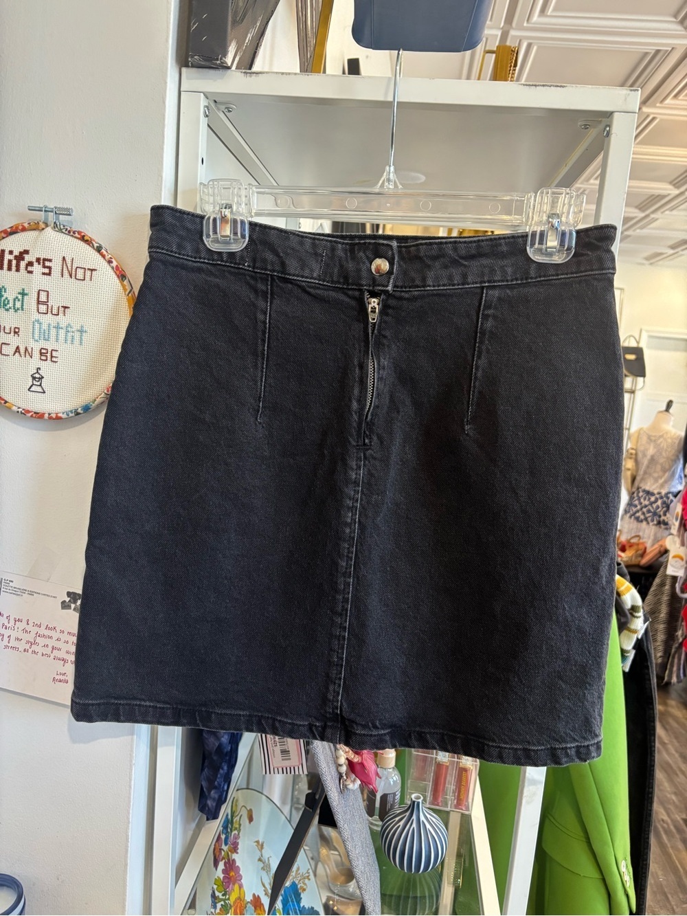 We The Free Black Denim Mini Skirt with Front Zip